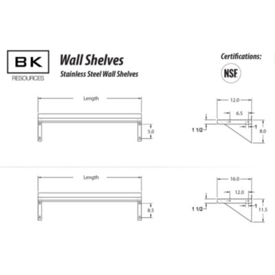 BK Resources Stainless Steel Economy Overshelf, 48w x 12d x 8h, Stainless Steel, Silver, 2/Pallet (BKE2WSE1248) BKE2WSE1248