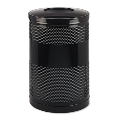 Classics Perforated Open Top Receptacle, Round, Steel, 51 gal, Black RCPS55ETBK