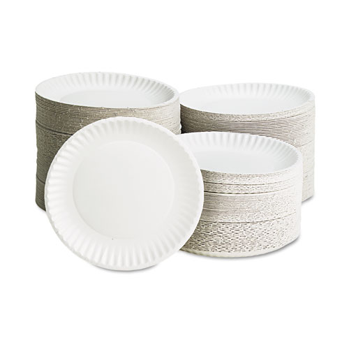 Image of Ajm Packaging Corporation White Paper Plates, 9" Dia, 100/Pack, 10 Packs/Carton