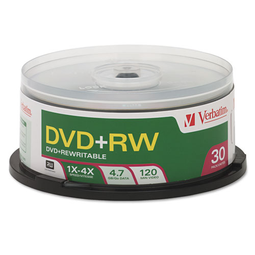 Image of Verbatim® Dvd+Rw Rewritable Disc, 4.7 Gb, 4X, Spindle, Silver, 30/Pack