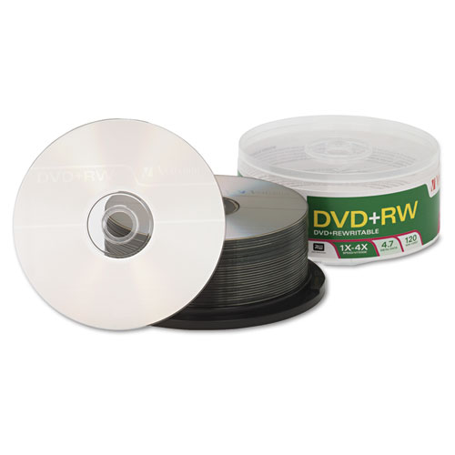 Image of Verbatim® Dvd+Rw Rewritable Disc, 4.7 Gb, 4X, Spindle, Silver, 30/Pack