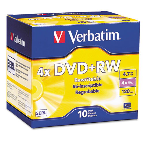 Verbatim - dvd+rw discs, 4.7gb, 4x, w/slim jewel cases, pearl, 10/pack, sold as 1 pk