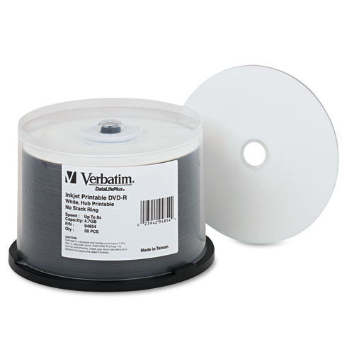 Verbatim - datalife plus dvd-r discs, 4.7gb, 8x, spindle, white, 50/pack, sold as 1 pk