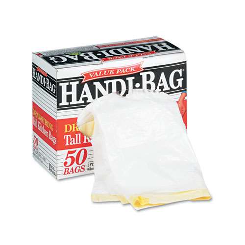 13 Gallon Drawstring Garbage Bags White WBIHAB6DK50 0.6 mil 50 Bags 