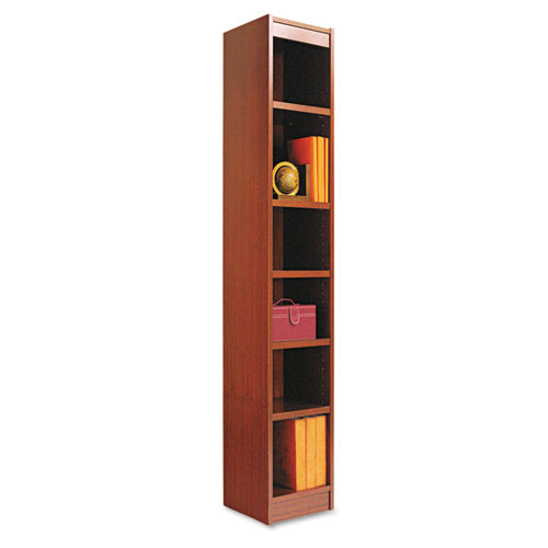 Narrow Profile Bookcase, Wood Veneer, Six-Shelf, 11.81"w x 11.81"d x 71.73"h, Medium Cherry