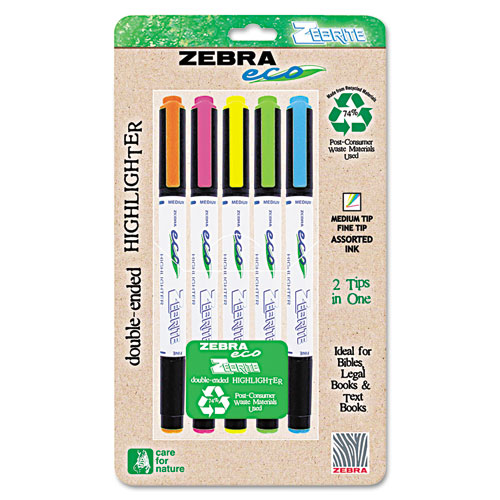 Zebra® Eco Zebrite Double-Ended Highlighter, Chisel/Fine Point Tip, 5/Set