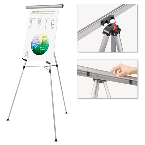 Universal® 3-Leg Telescoping Easel with Pad Retainer, Adjusts 34" to 64", Aluminum, Black