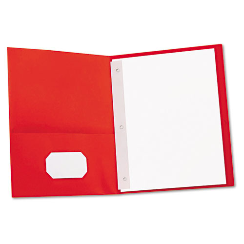 Two-Pocket Portfolios with Tang Fasteners, 11 x 8 1/2, Red, 25/Box | by Plexsupply