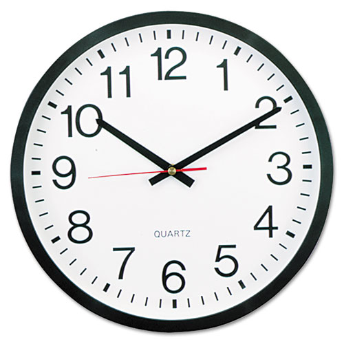Classic Round Wall Clock, 12.63" Overall Diameter, Black Case, 1 AA (sold separately)