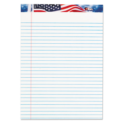 Image of Tops™ American Pride Writing Pad, Wide/Legal Rule, Red/White/Blue Headband, 50 White 8.5 X 11.75 Sheets, 12/Pack