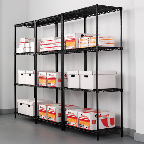 Image of NSF Certified Industrial Four-Shelf Wire Shelving Kit, 36w x 24d x 72h, Black