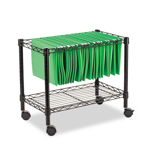 One-Tier File Cart for Side-to-Side Filing, Metal, 1 Shelf, 1 Bin, 24" x 14" x 21", Black