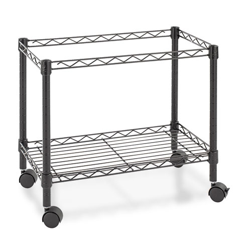 Image of One-Tier File Cart for Side-to-Side Filing, Metal, 1 Shelf, 1 Bin, 24" x 14" x 21", Black
