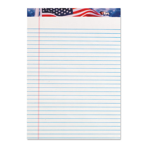 Image of Tops™ American Pride Writing Pad, Wide/Legal Rule, Red/White/Blue Headband, 50 White 8.5 X 11.75 Sheets, 12/Pack