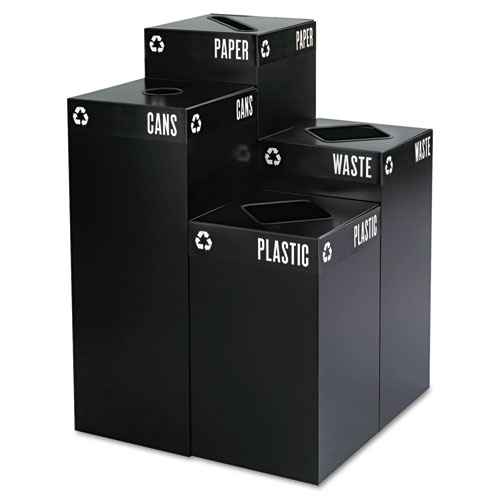 Safco® Public Square Can-Recycling Container, Square, Steel, 37 gal, Black
