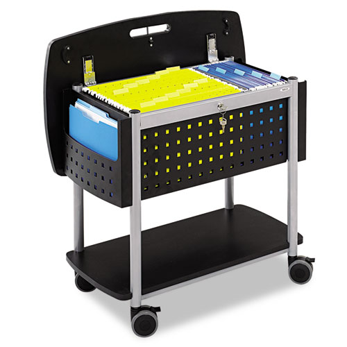 Scoot Mobile File, Metal, 2 Shelves, 2 Bins, 29.75" x 18.75" x 27", Black/Silver