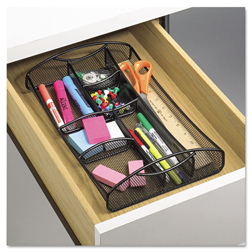 Image of Onyx Mesh Drawer Organizer, Seven Compartments, 13 x 8.75 x 2.75, Steel, Black
