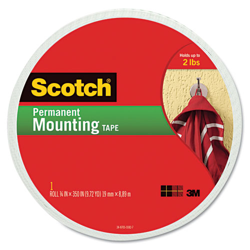 Permanent High-Density Foam Mounting Tape, Holds Up to 2 lbs, 0.75 x 350, White