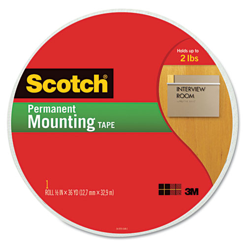 Image of Permanent High-Density Foam Mounting Tape, Holds Up to 2 lbs, 0.75" x 38 yds, White