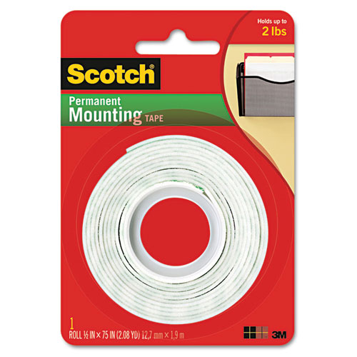Image of Foam Mounting Double-Sided Tape, Permanent, Holds Up to 2 lbs, 0.5 x 75, White