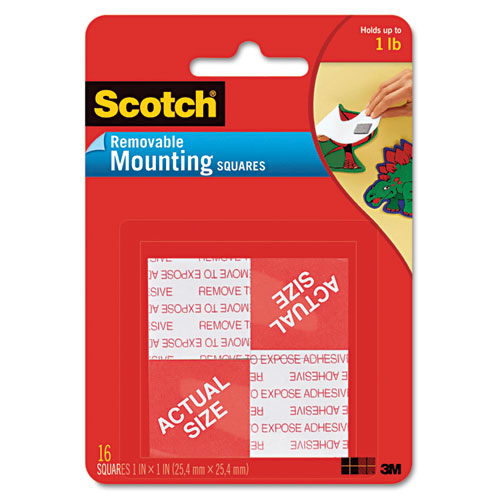 Precut Foam Mounting 1'' Squares, Double-Sided, Removable, 16/Pack