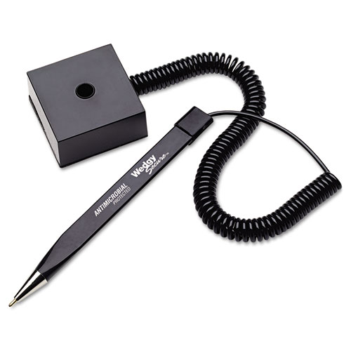 WEDGY SECURE ANTIMICROBIAL BALLPOINT COUNTER PEN W/SQUARE BASE, .5MM, BLACK INK/BARREL