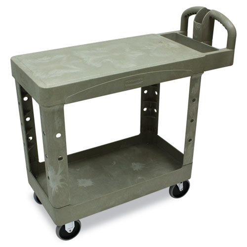 Rubbermaid® Commercial Flat Shelf Utility Cart, Plastic, 2 Shelves, 500 lb Capacity, 19.19" x 37.88" x 33.33", Black
