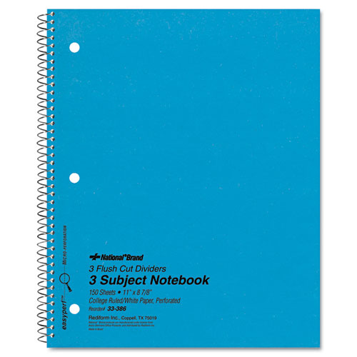 Three-Subject Wirebound Notebooks, 3 Subjects, Medium/College Rule, Blue Cover, 11 x 8.88, 150 Sheets | by Plexsupply