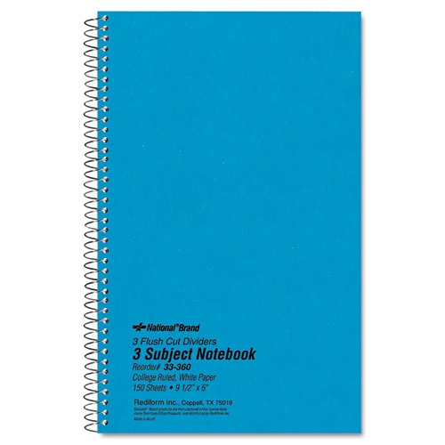 Three-Subject Wirebound Notebooks, Medium/College Rule, Blue Cover, 9.5 x 6, 150 Sheets