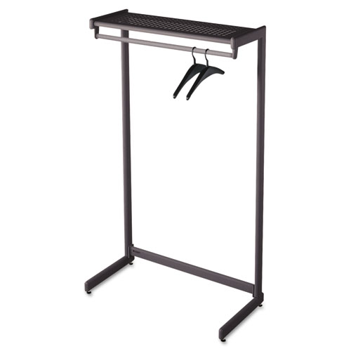 SINGLE-SIDE GARMENT RACK W/SHELF, POWDER COATED TEXTURED STEEL, 48W X 18.5D X 61.5H, BLACK