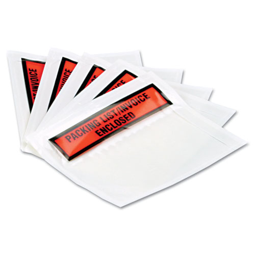 Self-Adhesive Packing List Envelope, Top-Print Front: Packing List/Invoice Enclosed, 4.5 x 5.5, Clear/Orange, 1,000/Carton