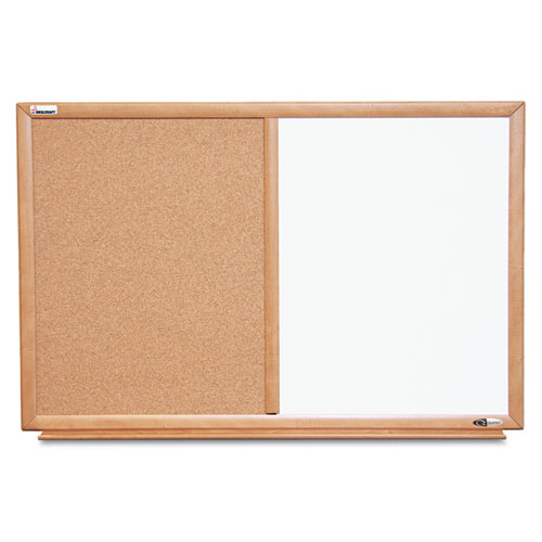 7110015680401 SKILCRAFT Quartet Combination Board, 36 x 24, Tan/White Surface, Oak Wood Frame