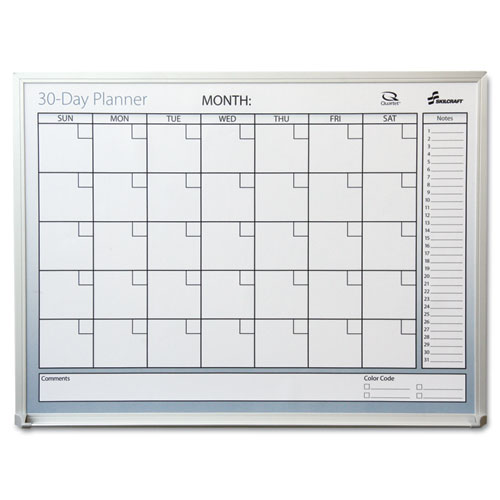 7520012239896 SKILCRAFT Quartet Dry Erase 30-Day Planner, 36 x 24, White Surface, Aluminum Frame