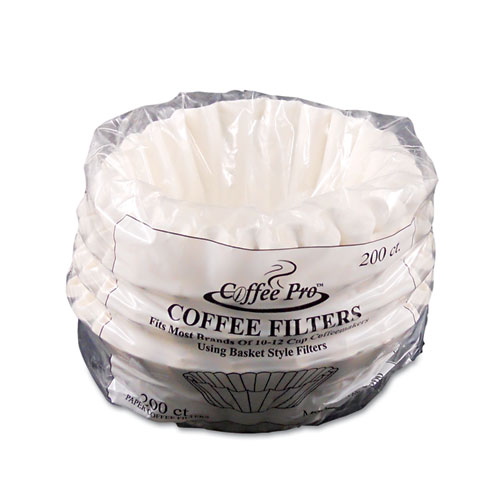 Basket Filters for Drip Coffeemakers, 10 to 12 Cup Size, White, 200/Pack