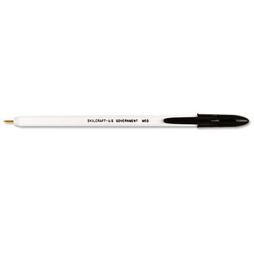 7520010589978 SKILCRAFT Ballpoint Pen, Stick, Medium 1 mm, Black Ink, White Barrel, Dozen