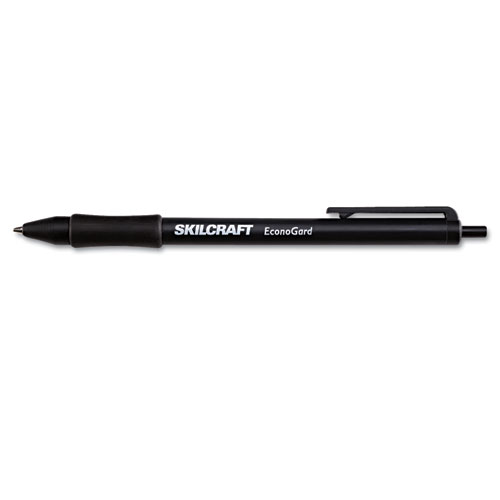 7520015425943 SKILCRAFT EconoGard Ballpoint Pen, Retractable, Medium 1 mm, Black Ink, Black Barrel, Dozen