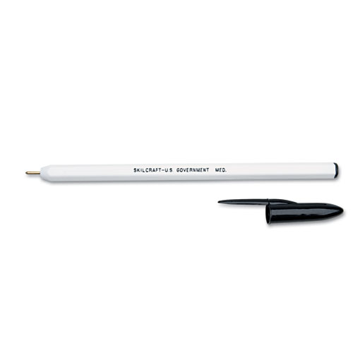 7520010589978 SKILCRAFT Ballpoint Pen, Stick, Medium 1 mm, Black Ink, White Barrel, Dozen