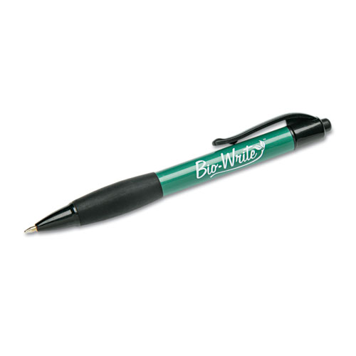 7520015789303 SKILCRAFT BioWrite Ballpoint Pen, Retractable, Fine 0.7 mm, Blue Ink, Green Barrel, Dozen