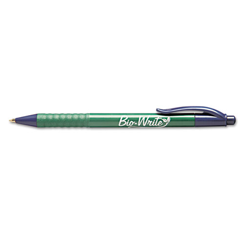 7520015789301 SKILCRAFT BioWrite Ballpoint Pen, Retractable, Medium 1 mm, Blue Ink, Green Barrel, Dozen