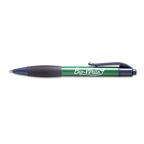 7520015789309 SKILCRAFT Bio-Write Ballpoint Pen, Retractable, Medium 1 mm, Blue Ink, Green Barrel, Dozen