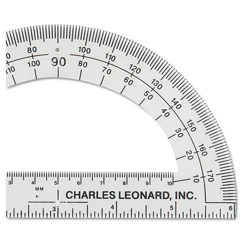 Image of Charles Leonard® Open Center Protractor, Plastic, 6" Ruler Edge, Clear