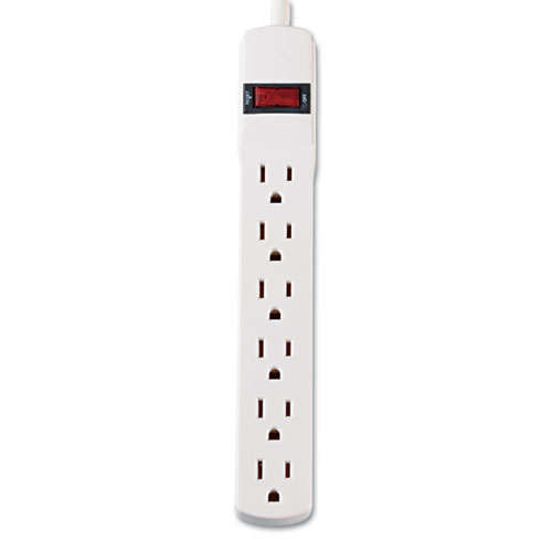 Six-Outlet Power Strip, 15 ft Cord, 1.94 x 10.19 x 1.19, Ivory