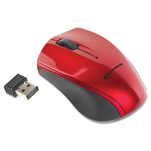 Innovera® Mini Wireless Optical Mouse, Three Buttons, Red/Black