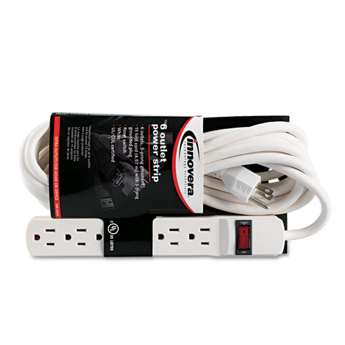 Six-Outlet Power Strip, 15 ft Cord, 1.94 x 10.19 x 1.19, Ivory