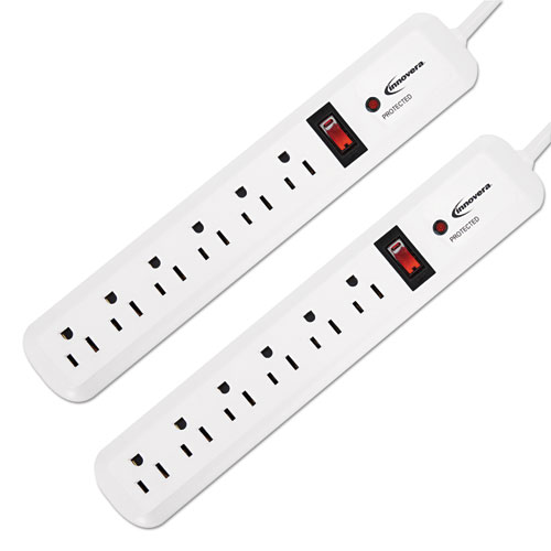 Innovera® Surge Protector, 6 Ac Outlets, 4 Ft Cord, 540 J, White, 2/Pack