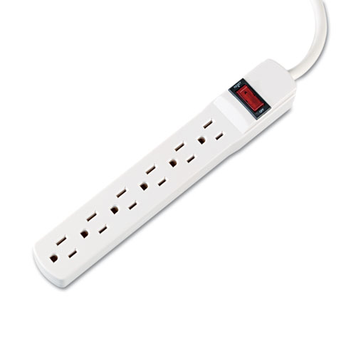 Six-Outlet Power Strip, 6 ft Cord, 1.94 x 10.19 x 1.19, Ivory