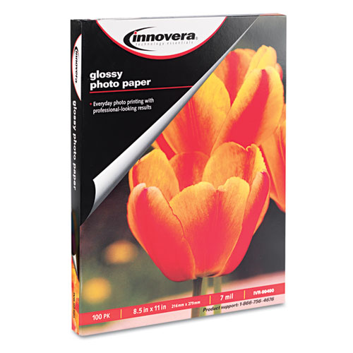 Innovera® Glossy Photo Paper, 7 mil, 8.5 x 11, Glossy White, 100/Pack