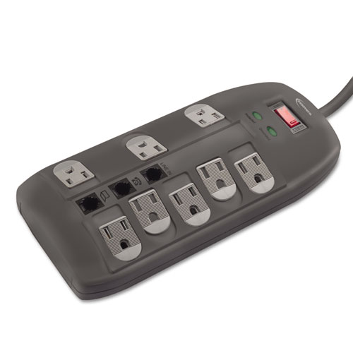 Surge Protector, 8 AC Outlets, 6 ft Cord, 2,160 J, Black
