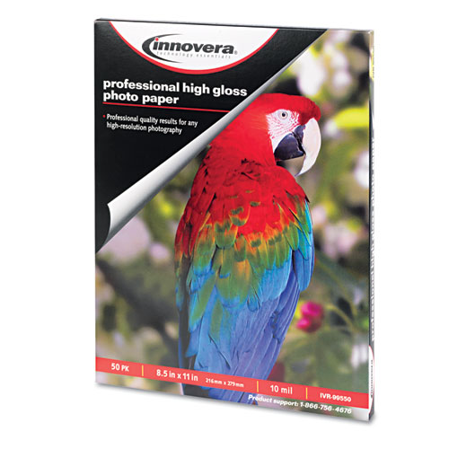 Image of High-Gloss Photo Paper, 10 mil, 8.5 x 11, High-Gloss White, 50/Pack