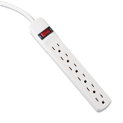Six-Outlet Power Strip, 6-Foot Cord, 1-15/16 x 10-3/16 x 1-3/16, Ivory | by Plexsupply